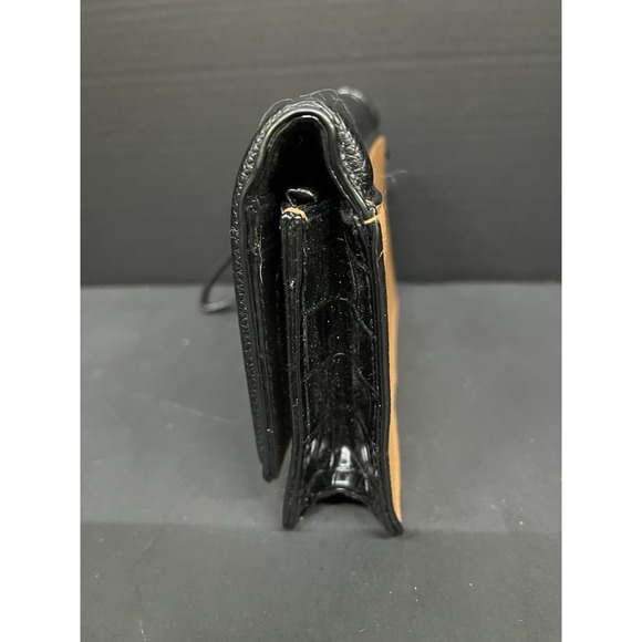Victoria's Secret Black Croc Wallet Clutch Wristlet Gold Chain Tan Interior - Picture 2 of 10